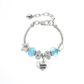 Sky blue beaded charm bracelet with Middle Sister heart pendant in silver finish - Blue-Middle Sister