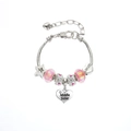 Pink sister charm bracelet with Middle Sister heart pendant and silver snake chain - Light Red-Middle Sister