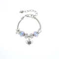 Silver bead bracelet with purple crystals and heart charm engraved Middle Sister - Purple-Middle Sister