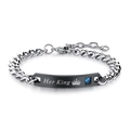 Silver stainless steel chain bracelet featuring a black Her King plate and blue gem - Her King (886) / 886-Black Men's Style