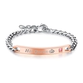 Rose gold stainless steel couple bracelet featuring His Queen engraving and pink zircon - His Queen (886) / 886-Rose Gold Women's Style