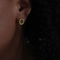 Elegant gold earrings with emerald green gemstone and white crystal floral frame - Sunflower Style (F886)