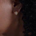 Luxurious gold heart stud earrings with freshwater pearls and sparkling zircon pavé - Heart Style (F887)