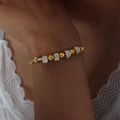 Vintage-Goldperlenarmband mit Kristallakzenten auf silberner Schlangenkette für Damen - E409 Modellstil (E409 Gold & Stahl Zweifarbiges Armband)