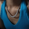 Flat silver snake chain necklace in minimalist geometric style for personalized fashion - Steel
