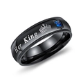 Black stainless steel King ring for men with square blue stone and crown engraving - US Size 6 / Black (Her King)