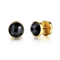 Polished gold stainless steel stud earrings with black faceted center stone for men - Gold (319)