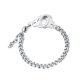 Silver stainless steel handcuff bracelet with Cuban link chain and adjustable lobster clasp - Men's Steel