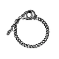 Gunmetal curb chain bracelet with interlocking handcuffs featuring PUT ON and UNLOCK text - Men's Black