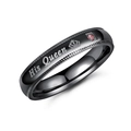 Black stainless steel His Queen ring with crown engraving and a pink gemstone - US Size 4 / Black (His Queen)