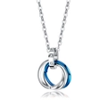 Titanium steel triple ring necklace with silver and blue contrast and tiny diamond bail - Blue (Pendant Only (Without Chain))
