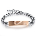 Poliertes Edelstahl-Panzerarmband mit roségoldener Plakette und Love-Gravur - Roségold Damenstil