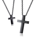 Matte black stainless steel cross pendant necklace set with dual sized charms - Black Large