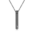 Polished black stainless steel cylinder cremation urn pendant necklace with a clear stone - Black Necklace