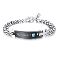 Bracciale Her Beast per coppia in catena cubana argento con pietra blu e croce - Nero Uomo (Incisione: Her Beast)
