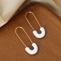 Minimalist titanium steel U-shaped earrings with white enamel finish in golden frame - Pin Style (F984) / White Enamel Gold