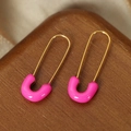 Minimalist gold titanium U-shape pin earrings with bright pink enamel finish - Pin Style (F984) / Rose Red Enamel Gold