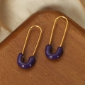Chic Morandi purple U-shaped earrings with gold titanium pins and enamel finish - Pin Style (F984) / Purple Enamel Gold