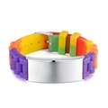 Rainbow silicone bracelet with polished stainless steel ID tag and adjustable buckle strap - Silver Metal Plate (1545-Steel Plate)