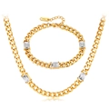 Golden Curb chain jewelry set for women with necklace, bracelet and rectangular zircons - Necklace and Bracelet Set / Gold