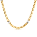 Golden curb chain necklace featuring dual rectangular transparent zircon stones for women - Necklace / Gold