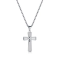 Silver double-layer cross pendant necklace in brushed stainless steel for men - Silver