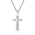 Zilveren dubbellaagse kruis hanger ketting met geborsteld en gepolijst staal afwerking - Staalkleur Hanger Zonder Ketting