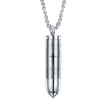 Silver stainless steel bullet necklace pendant with engraved cross and prayer details - Box Chain / Silver (White English)