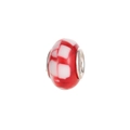 Detail of red and white checkered glass charm bead with a silver metal core for DIY bracelets - Red