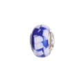 Blue and white mosaic glass charm bead with silver metal core for DIY bracelet - Dark Blue