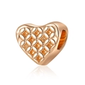 Elegant rose gold heart charm bead with intricate engraved pattern for DIY jewelry - Oval Leaf Heart (30)