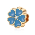 Detail of blue enamel cherry blossom charm with gold plating and cubic zirconia - Blue
