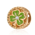 Gouden klavertje bedeltje met groen emaille en kristal voor DIY armbanden - Groen Klavertje (4)