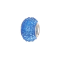Detailansicht einer blauen Harzperle mit glitzernden Strasssteinen und großem Silberkern - Dunkelblau