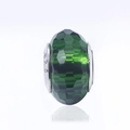 Deep green faceted crystal charm bead with 925 silver metal ends on white background - 8*14mm / Dark Green