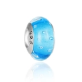 Détail d'une perle en verre bleu et argent sterling 925 avec bulles pour bracelet de perles - Perle de Verre à Texture de Bulles Bleue (9)