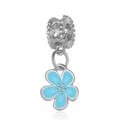 Detail of light blue cherry blossom pendant with heart engraved slide charm - Hollow Heart Cherry Blossom Style (DGB1355) / Silver Light Blue Flower