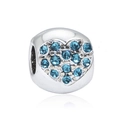 Perle de cœur en cristal bleu en argent poli pour bracelets à bricoler - Cœur Strass Bleu Foncé (10)