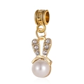 Golden rabbit pearl pendant with Greek meander pattern and sparkling crystal ears - Golden Rabbit Pearl Style