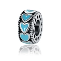 Charme de cœur en émail bleu au fini argent vintage pour bracelets personnalisés - Cylindre Cœur Vintage (19)