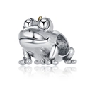 Cute frog prince charm bead with golden crown in S925 sterling silver for DIY bracelets - Crown Frog (ZAB519)