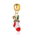Golden Christmas stocking pendant charm with red enamel XMAS lettering for DIY jewelry - Christmas Stocking Style (DGB1402)