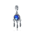 Silver dreamcatcher charm with blue gemstone and feather details for DIY bracelet - Blue
