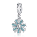 Silver daisy flower pendant charm featuring light blue cubic zirconia for DIY jewelry - Blue Rhinestone Daisy Style (3)