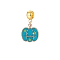 Detailansicht Kürbis-Anhänger aus blauem Emaille mit goldenen Sternen für Halloween-Schmuck - Sternenkürbis (16)