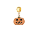 Detailansicht Jack-O'-Lantern Kürbisanhänger mit orangefarbener Emaille und Goldfinish - Kürbis mit Stiel (12)