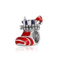 Christmas stocking charm with red enamel candy canes and stones for DIY bracelets - Christmas Sock