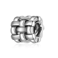 Abalorio trenzado de plata pulida con textura tejida y reflejo de espejo lateral - Textura Tejida (ZAB534) / Plata Antigua