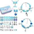 Blue mermaid DIY jewelry making kit with unicorn box for girls crafting charm bracelets - Light Blue Box Style