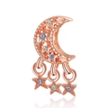 Detail of rose gold moon and stars charm with light blue crystals and hollow engraving - Rose Gold